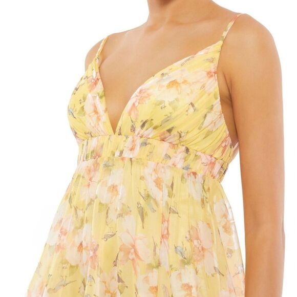 Mac Duggal 70240 Strappy Back Yellow Floral Dress NWT SIZE 2 RETAIL $278 - Picture 4 of 8